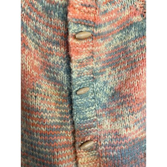 Homemade Toggle Salmon Yellow Gray Knit Long Stretchy Sweater Medium - Picture 5 of 5